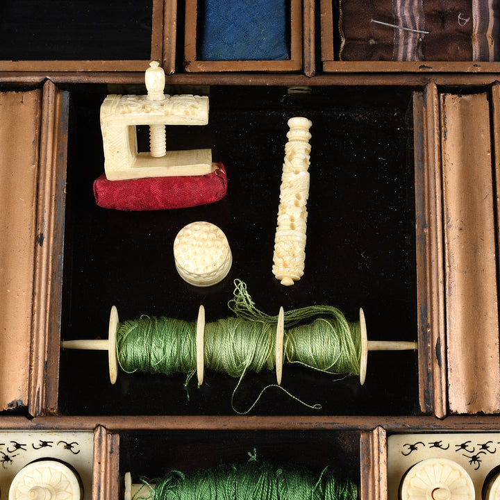 Detail From Interior Of Chinoiserie Lacquer Sewing Box - Qing Dynasty Early 19th Century | Indigo Antiques
