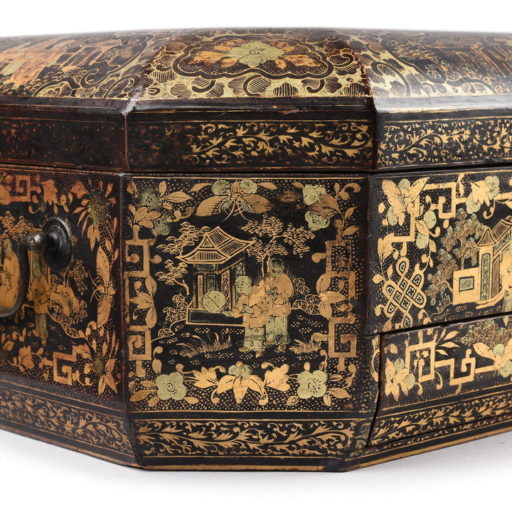 Paintwork Detail From Chinoiserie Lacquer Sewing Box - Qing Dynasty Early 19th Century | Indigo Antiques