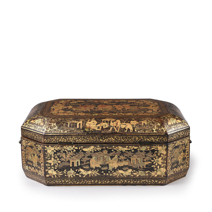 Back Detail From Antique Chinoiserie Lacquer Sewing Box - Qing Dynasty Early 19th Century | Indigo Antiques