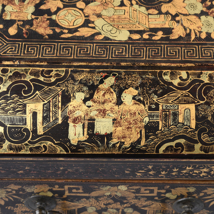 Paintwork Detail From Chinoiserie Lacquer Sewing Box - Qing Dynasty Early 19th Century | Indigo Antiques