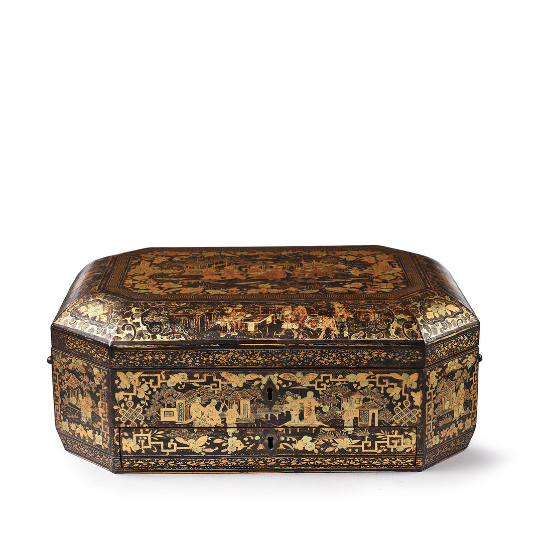 Antique Chinoiserie Lacquer Sewing Box - Qing Dynasty Early 19th Century | Indigo Antiques