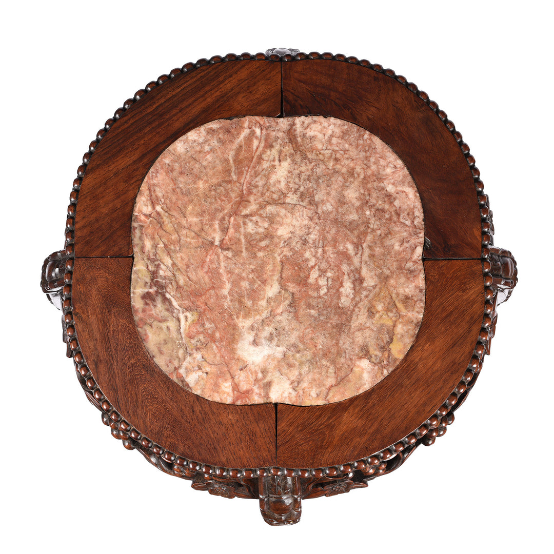 Top Down View Of Antique Chinese Hongmu Jardinière Stand With Inset Marble -19th Century | Indigo Antiques