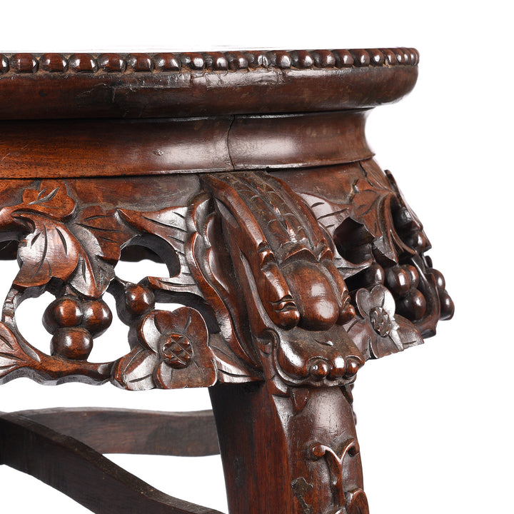 Carving Detail From Antique Chinese Hongmu Jardinière Stand With Inset Marble -19th Century | Indigo Antiques