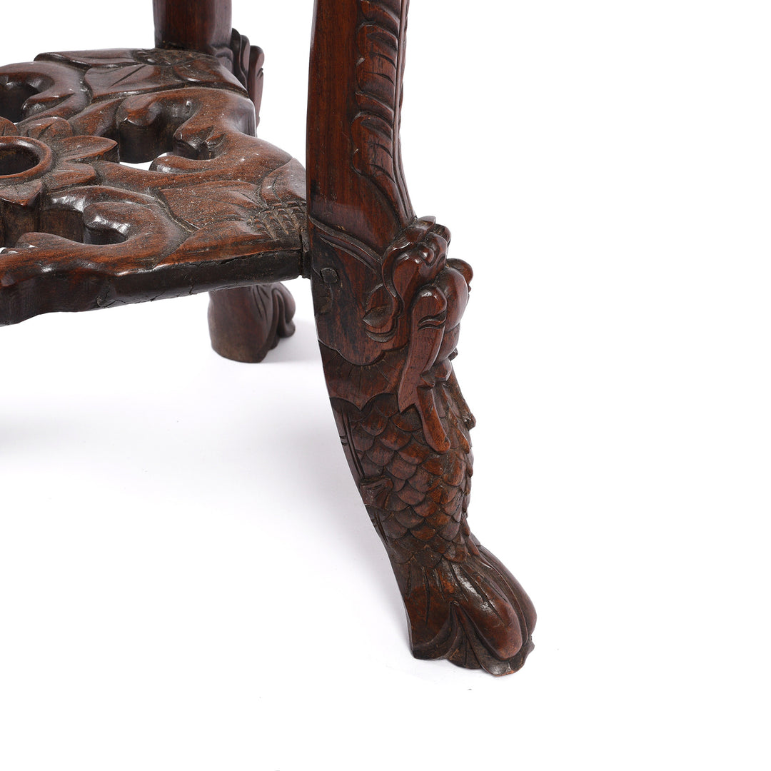 Leg Detail From Antique Chinese Hongmu Jardinière Stand With Inset Marble -19th Century | Indigo Antiques