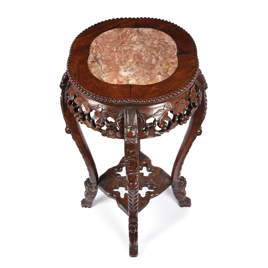 Top Down View Of Antique Chinese Hongmu Jardinière Stand With Inset Marble -19th Century | Indigo Antiques