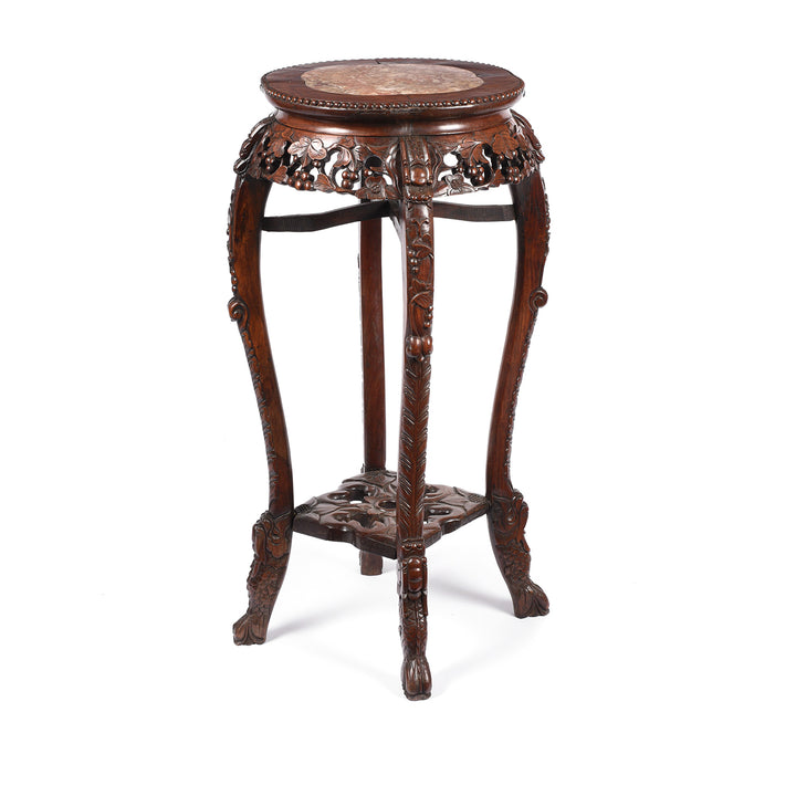 Antique Chinese Hongmu Jardinière Stand With Inset Marble -19th Century | Indigo Antiques