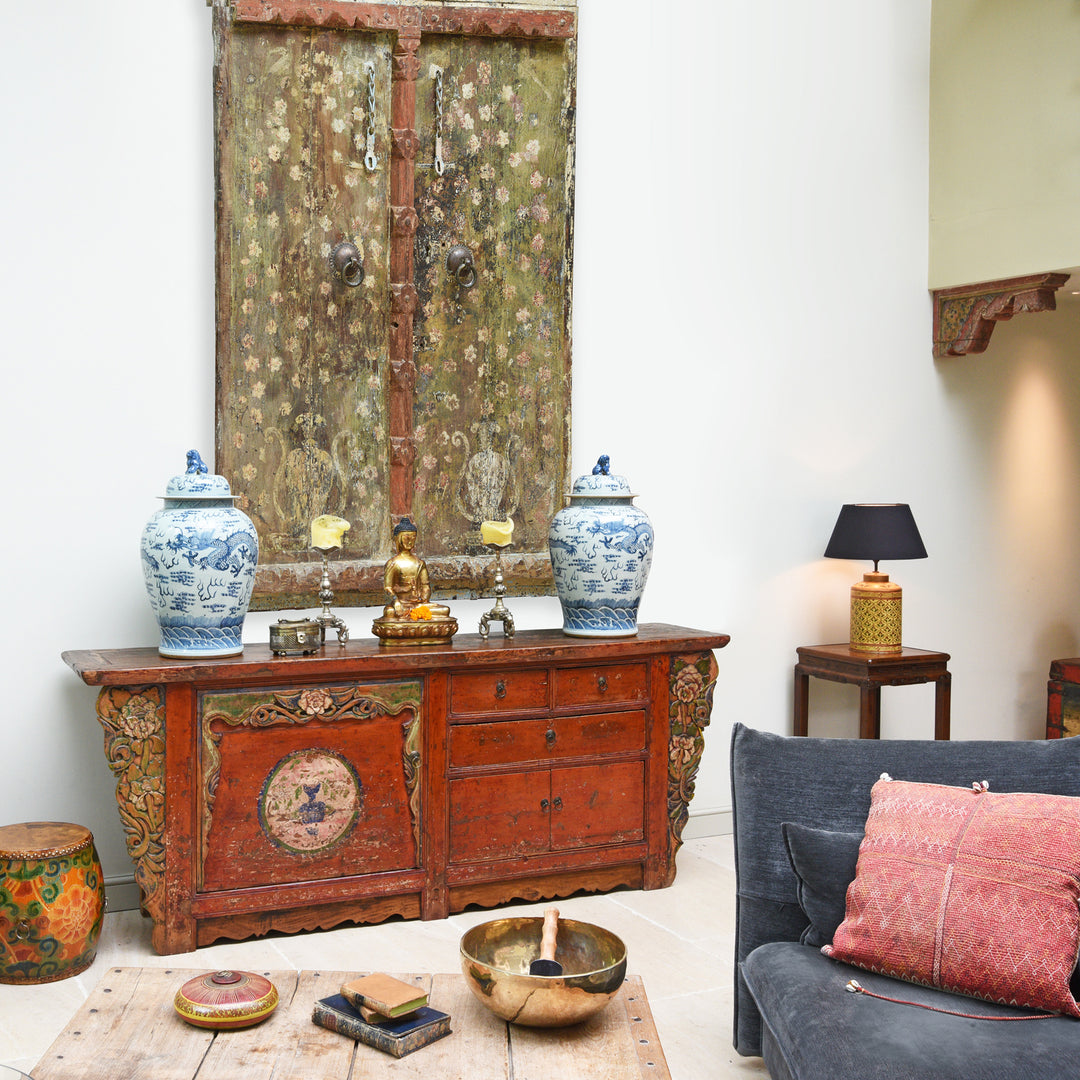 Antique Painted Oriental Sideboard With Indian Doors | Indigo Antiques