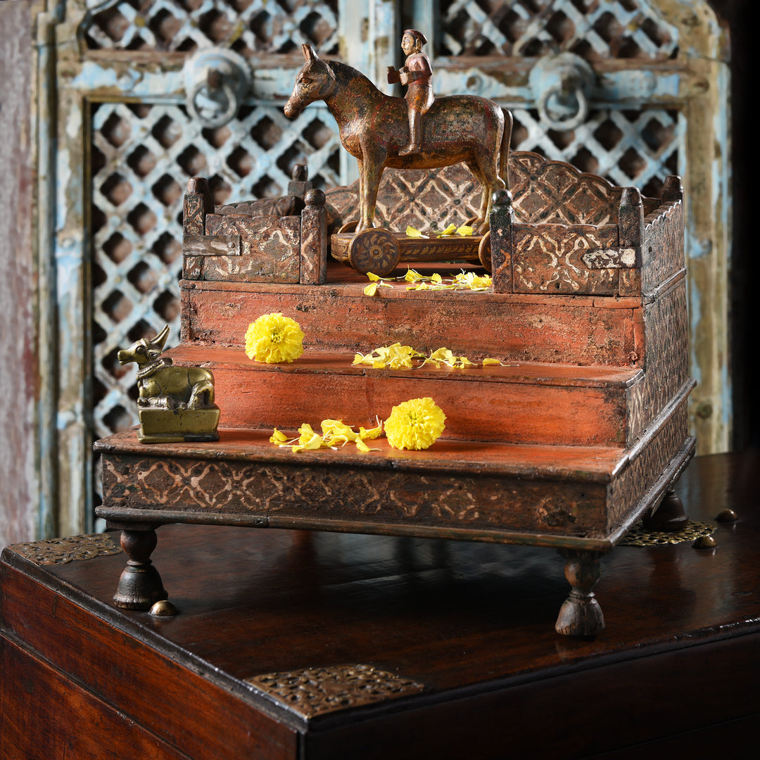 Beautifully painted antique Indian Singhasan God Throne | Indigo Antiques