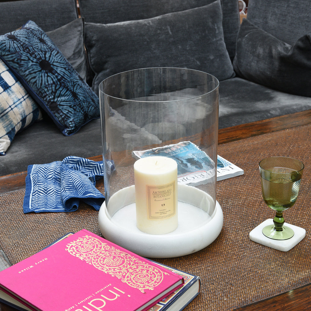 Indian White Marble & Glass Storm Lamp | Indigo Antiques