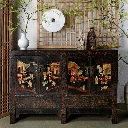 Black Lacquer Sideboard From Shanxi - 18th Century