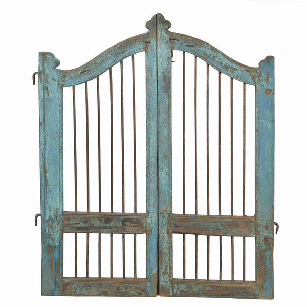 Blue Painted Dog Gate From Gujarat - 19thC