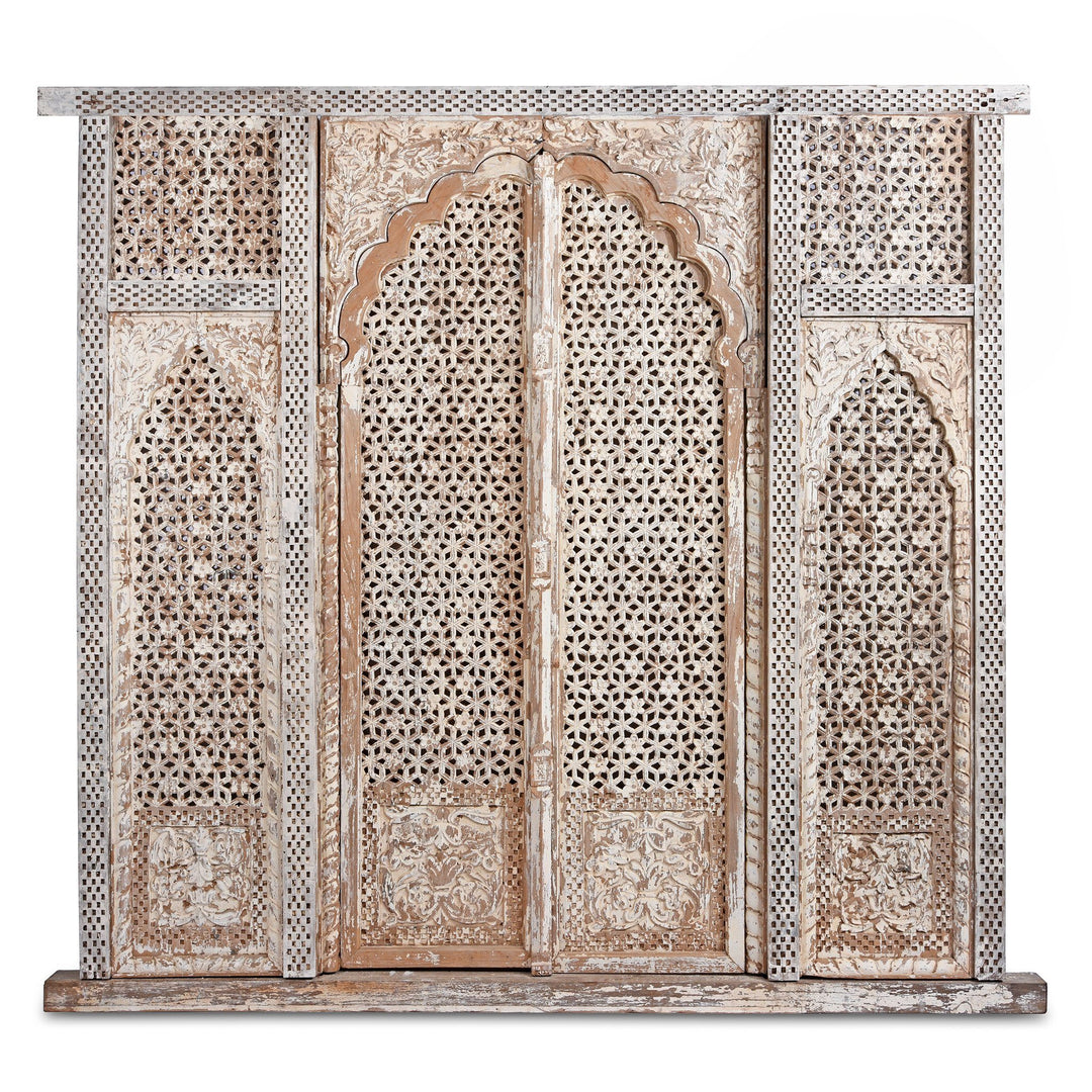 White Painted & Carved Indian Jali Purdah Screen - Mughal Style | Indigo Oriental Antiques