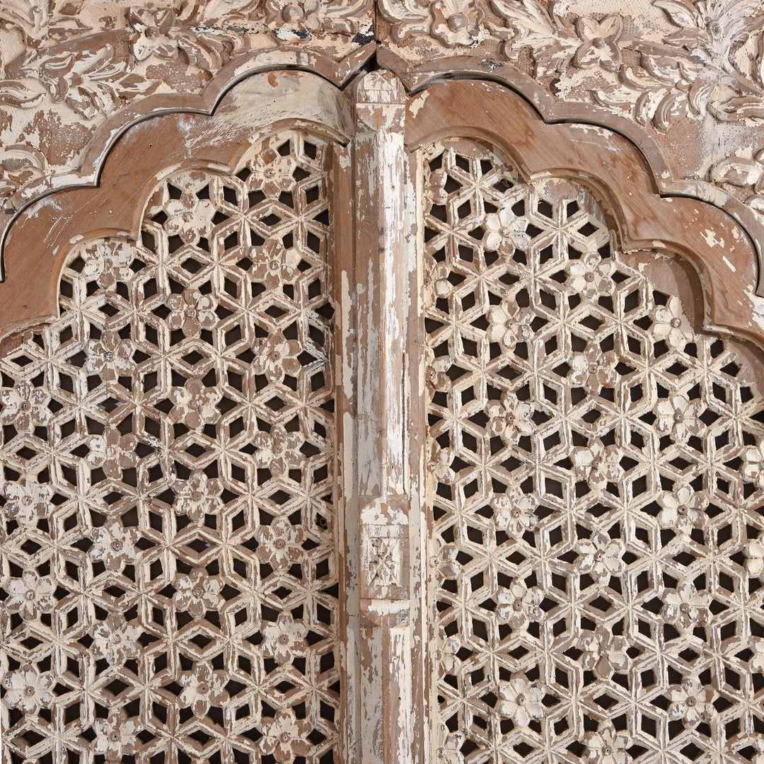 White Painted & Carved Indian Jali Purdah Screen - Mughal Style | Indigo Oriental Antiques