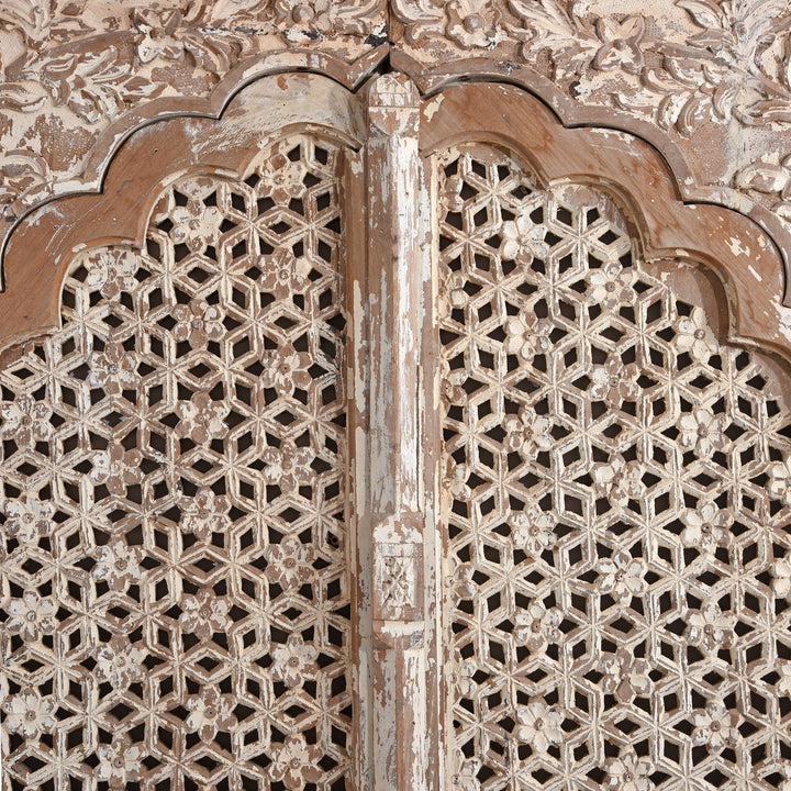 White Painted & Carved Indian Jali Purdah Screen - Mughal Style | Indigo Oriental Antiques