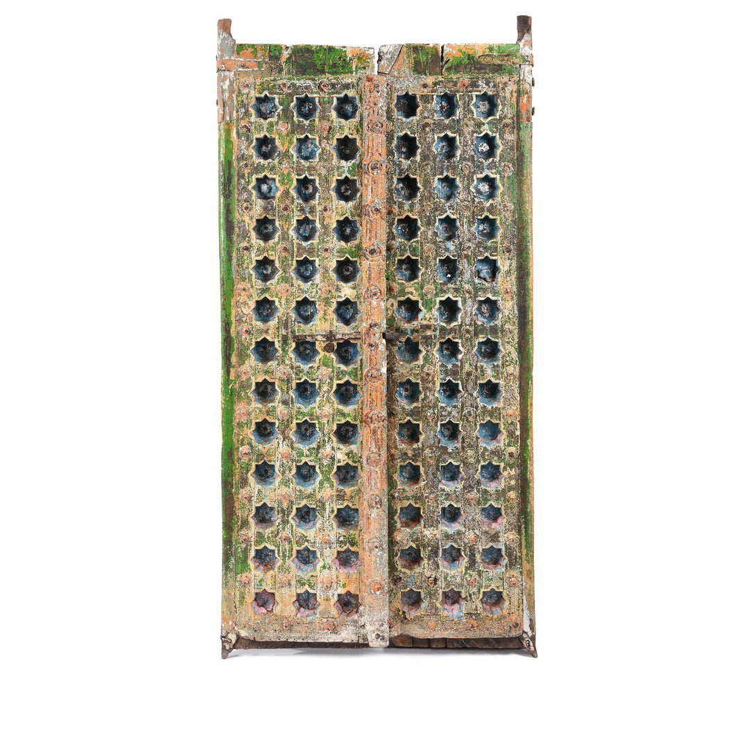 Carved & Painted Teak Window Shutter From South Rajasthan - 19thC | Indigo Antiques