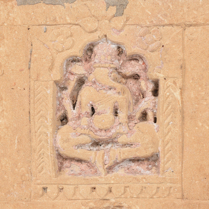 Ganesh Detail From Carved Stone Lintel Panel With Ganesh From Jaisalmer - 19thC | Indigo Antiques