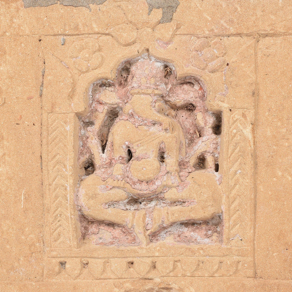 Carved Stone Lintel Panel With Ganesh From Jaisalmer - 19thC