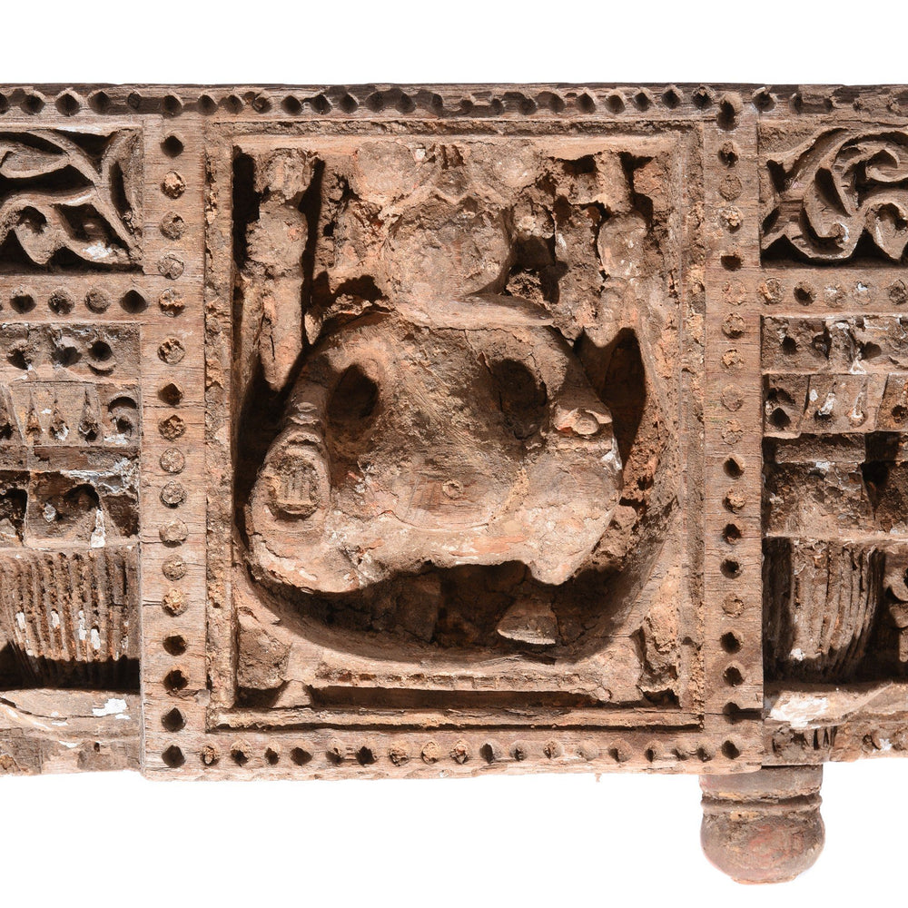 Detail of an Indian Carved Teak Ganesh Lintel Panel From Gujarat - 18thC | Indigo Antiques