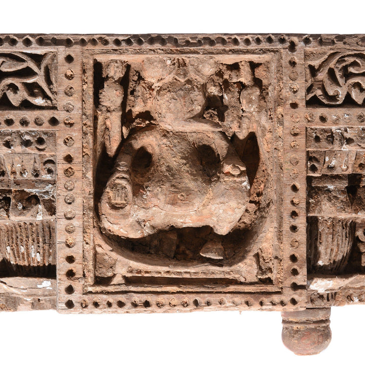 Detail of an Indian Carved Teak Ganesh Lintel Panel From Gujarat - 18thC | Indigo Antiques