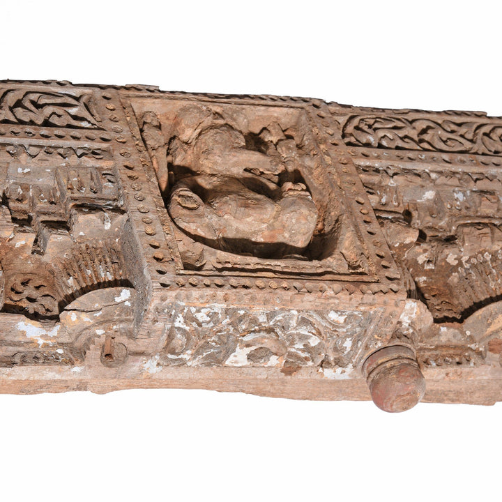 Indian Carved Teak Ganesh Lintel Panel From Gujarat - 18thC | Indigo Antiques