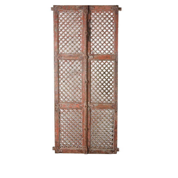 Carved Teak Jali Doors With Original Paint From Patan - 18thC