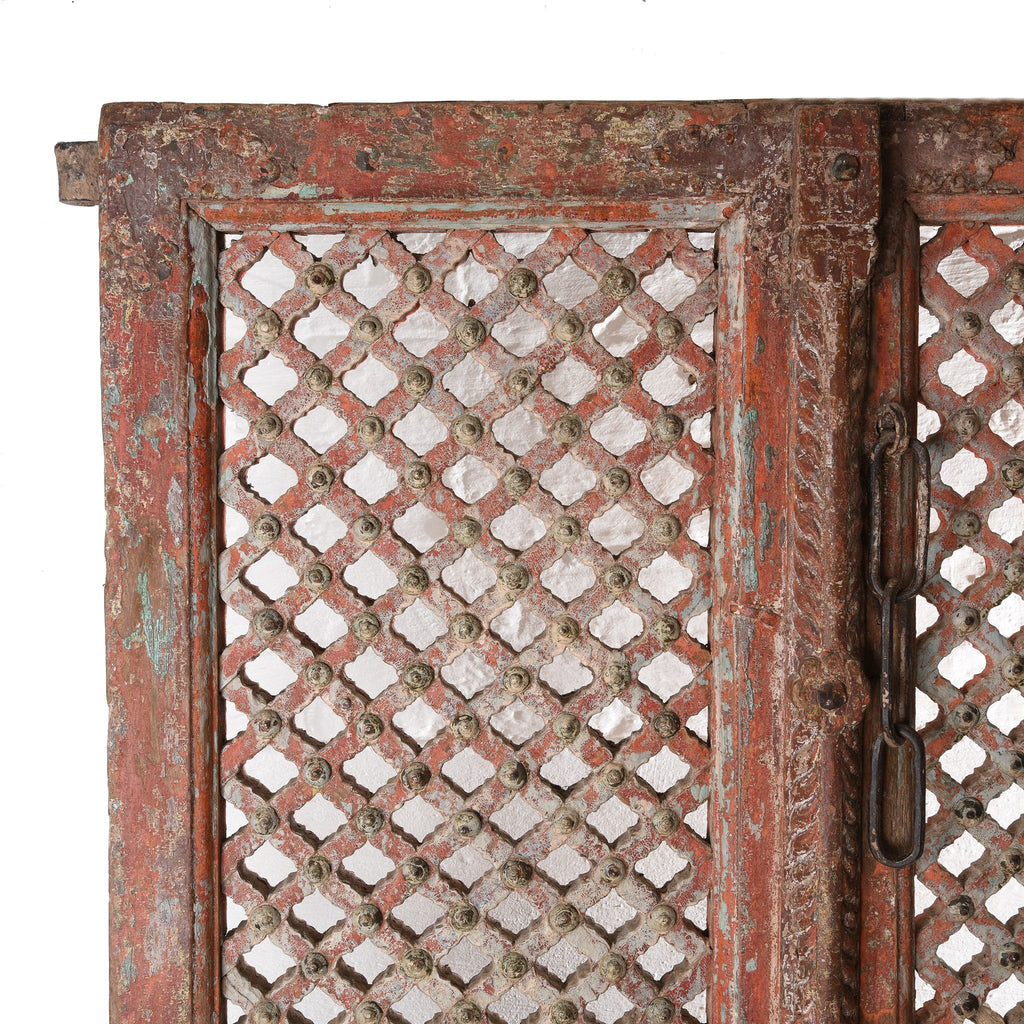 Carved Teak Jali Doors With Original Paint From Patan - 18thC