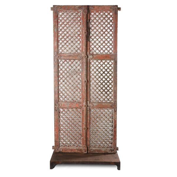 Carved Teak Jali Doors With Original Paint From Patan - 18thC