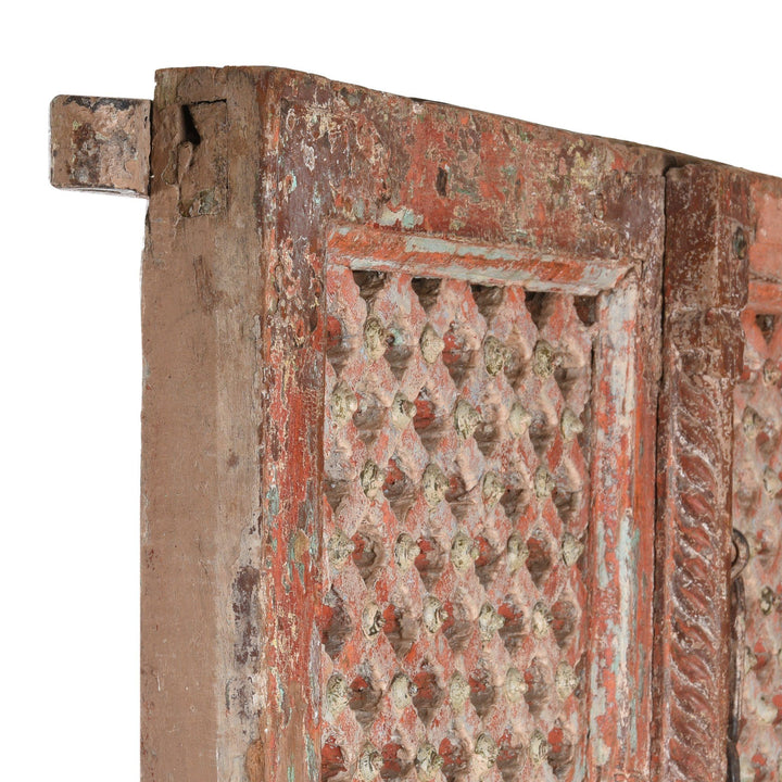 Carved Teak Jali Windows With Original Paint From Patan - 18thC | Indigo Antiques