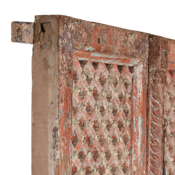 Carved Teak Jali Doors With Original Paint From Patan - 18thC