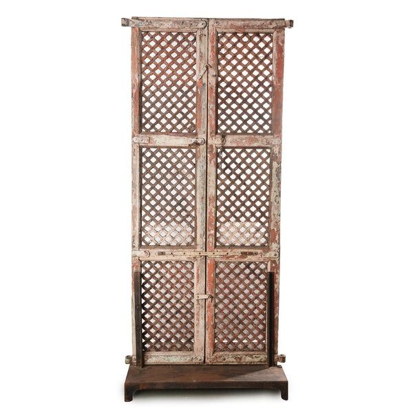 Carved Teak Jali Doors With Original Paint From Patan - 18thC