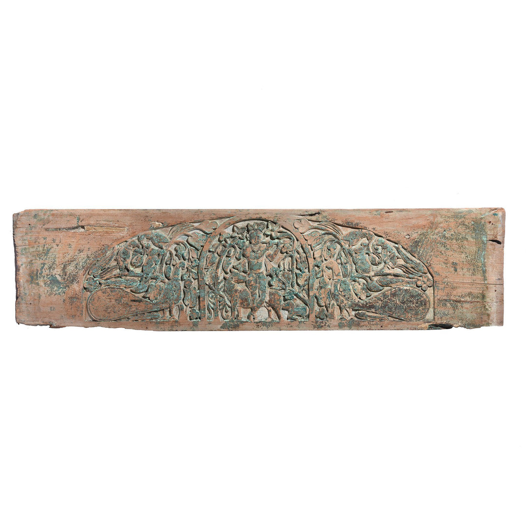 Carved Indian Antique Teak Krishna Lintel Panel From Andra Pradesh - 19thC | Indigo Antiques