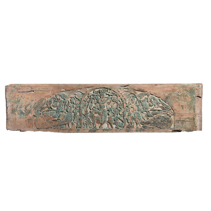 Carved Indian Antique Teak Krishna Lintel Panel From Andra Pradesh - 19thC | Indigo Antiques