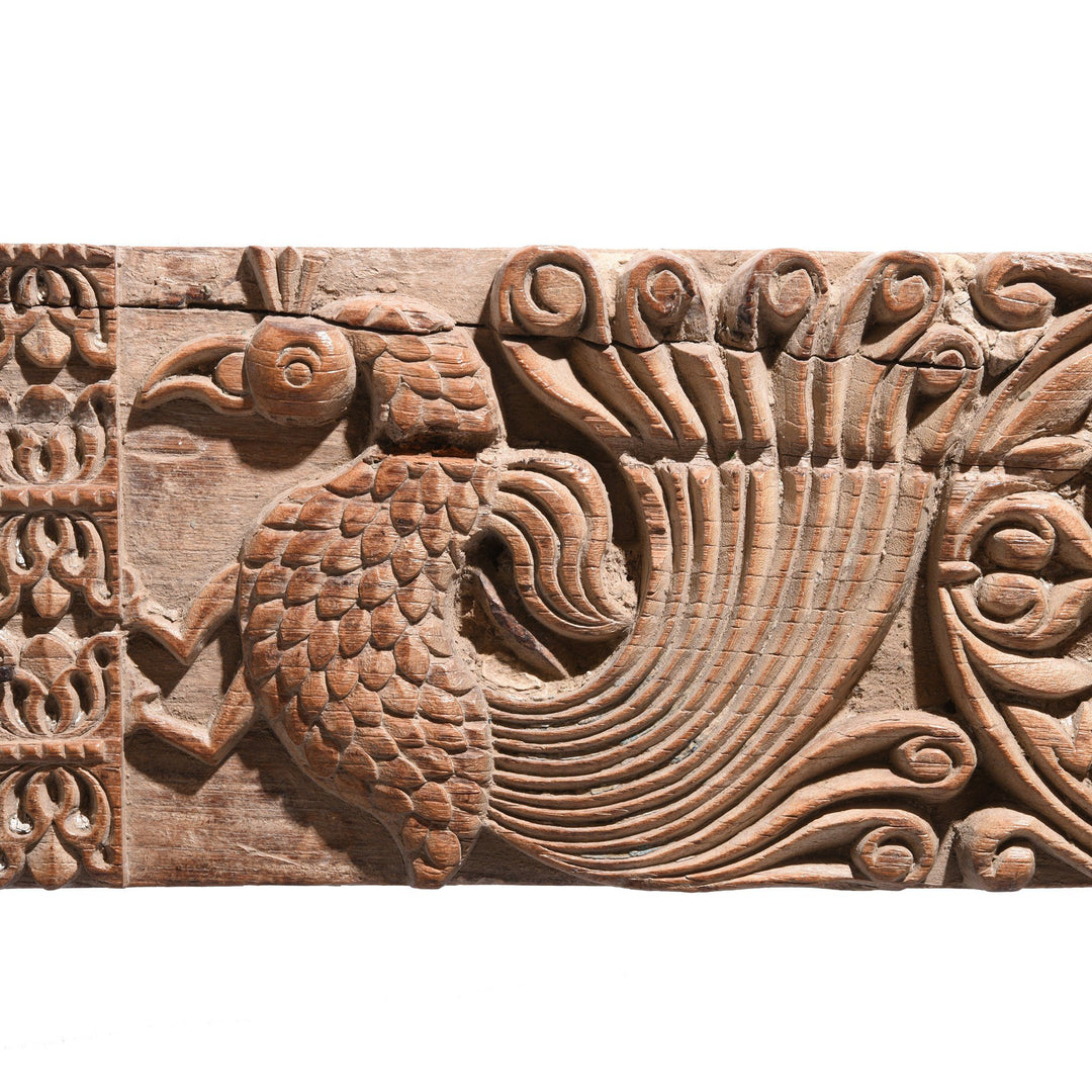 Carved Teak Peacock Lintel Panel From Andra Pradesh - 18thC | Indigo Antiques