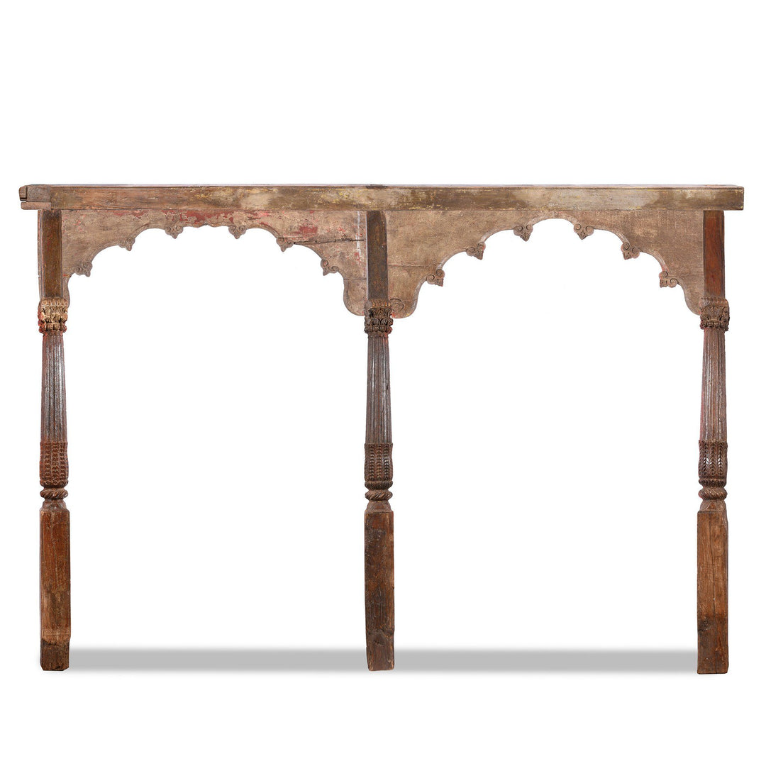 Reverse detail of a Old Carved Teakwood Double Arch from Maharashtra - 19thC | Indigo Antiques