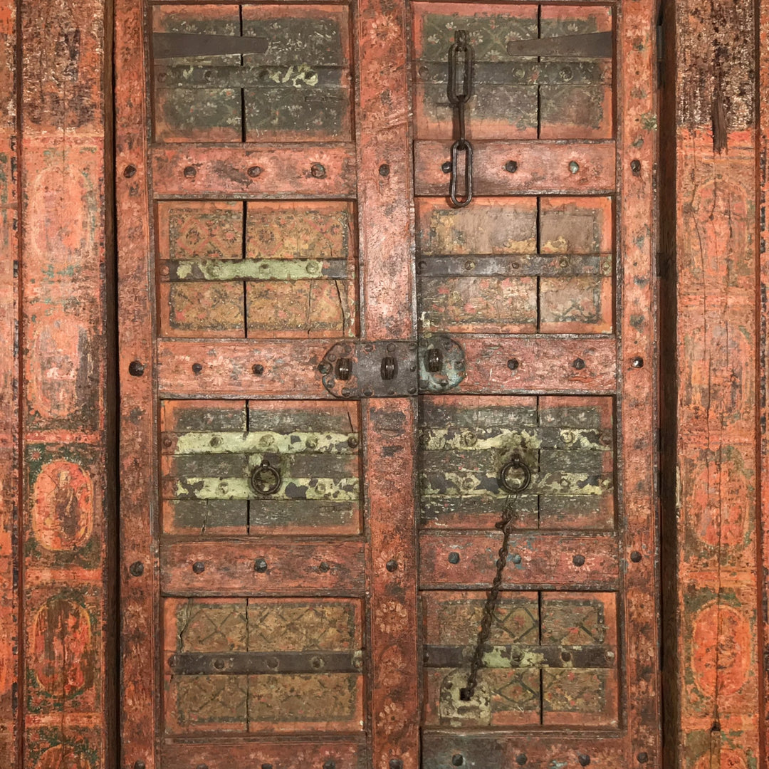 Old Painted Indian Door From Gujarat - 18thC | Indigo Oriental Antiques
