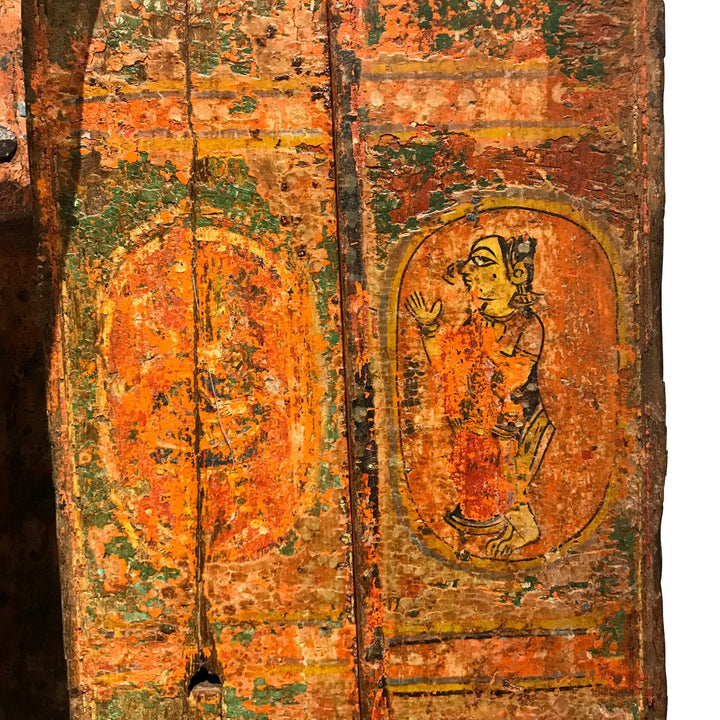 Old Painted Indian Door From Gujarat - 18thC | Indigo Oriental Antiques