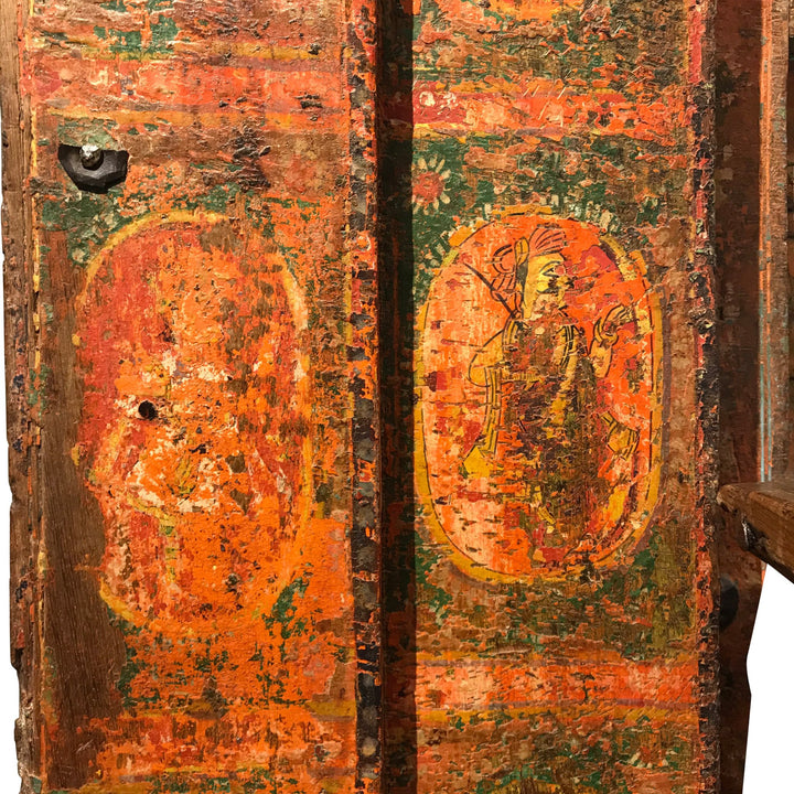 Old Painted Indian Door From Gujarat - 18thC | Indigo Oriental Antiques