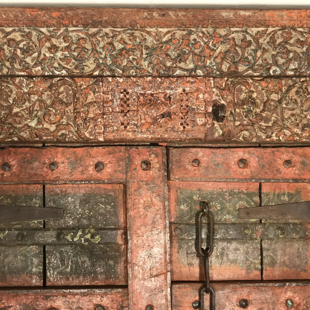 Old Painted Indian Door From Gujarat - 18thC | Indigo Oriental Antiques
