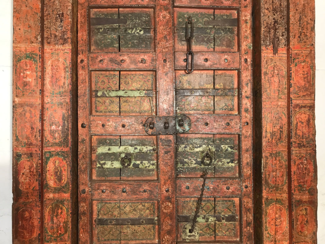 Old Painted Indian Door From Gujarat - 18thC | Indigo Oriental Antiques