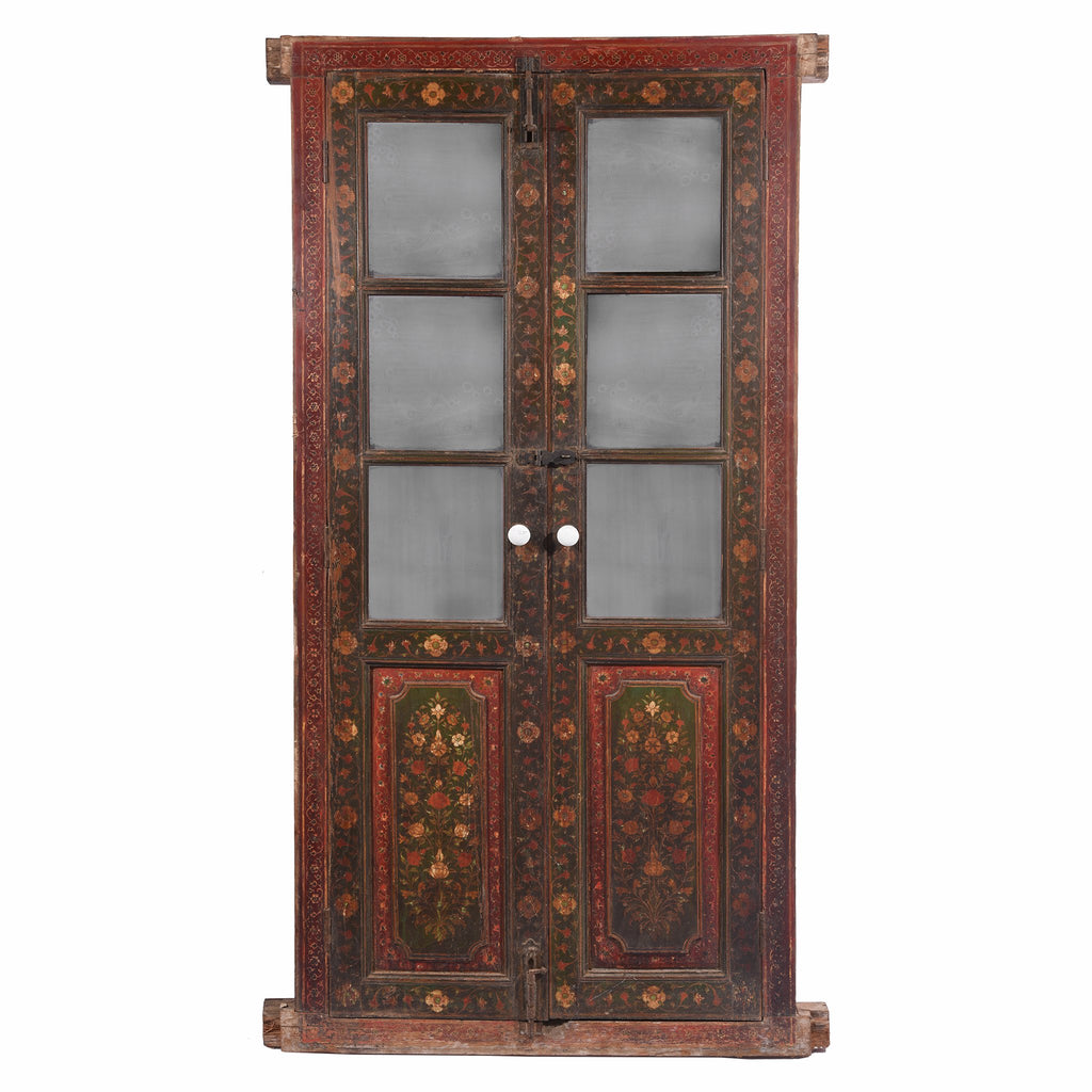 Painted Glazed Doors From Bikaner - 19thC