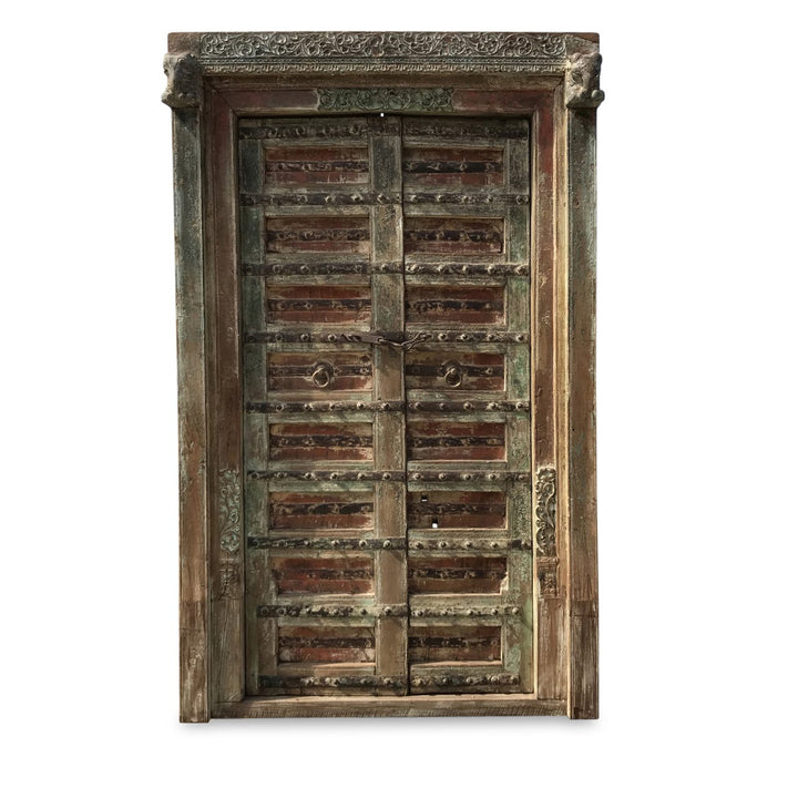 Painted Indian Door From Gujarat - 19thC | Indigo Oriental Antiques