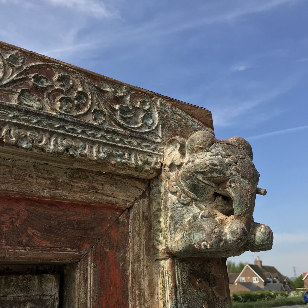 Painted Indian Door From Gujarat - 19thC | Indigo Oriental Antiques