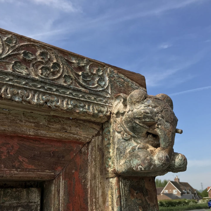 Painted Indian Door From Gujarat - 19thC | Indigo Oriental Antiques