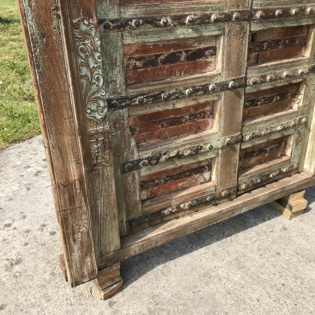 Painted Indian Door From Gujarat - 19thC | Indigo Oriental Antiques