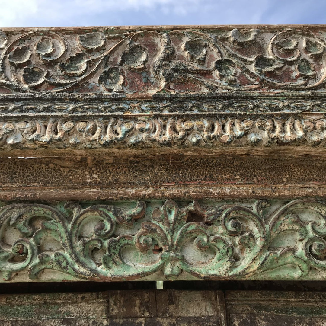 Painted Indian Door From Gujarat - 19thC | Indigo Oriental Antiques