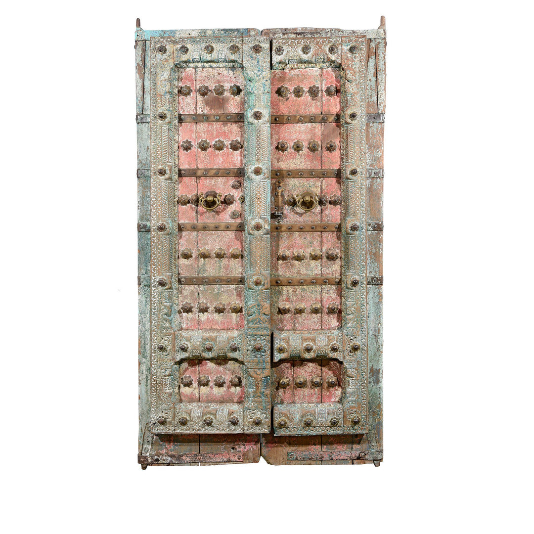 Painted Indian Door With Original Paint From Gujarat - 18thC | Indigo Antiques
