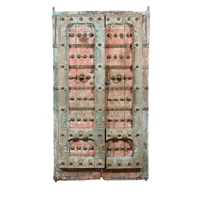 Painted Indian Door With Original Paint From Gujarat - 18thC | Indigo Antiques