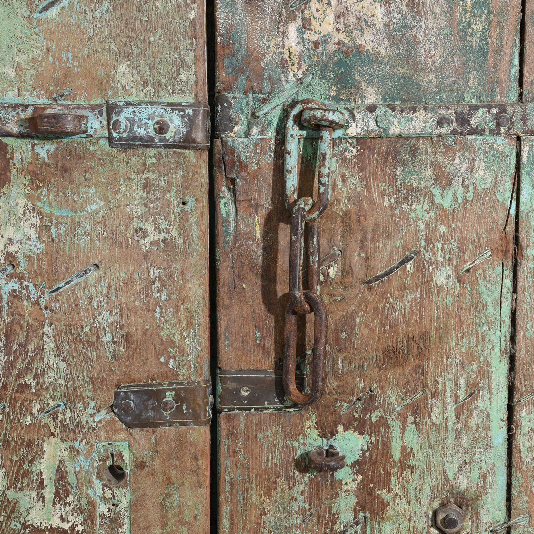Painted Indian Door With Original Paint From Gujarat - 18thC | Indigo Antiques