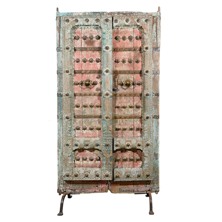 Painted Indian Door With Original Paint From Gujarat - 18thC | Indigo Antiques