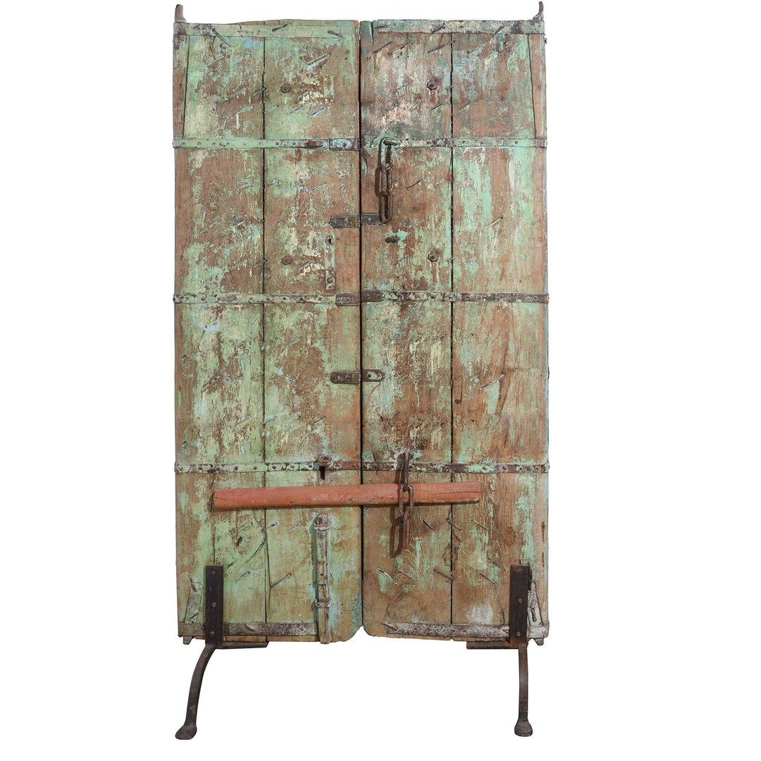 Painted Indian Door With Original Paint From Gujarat - 18thC | Indigo Antiques